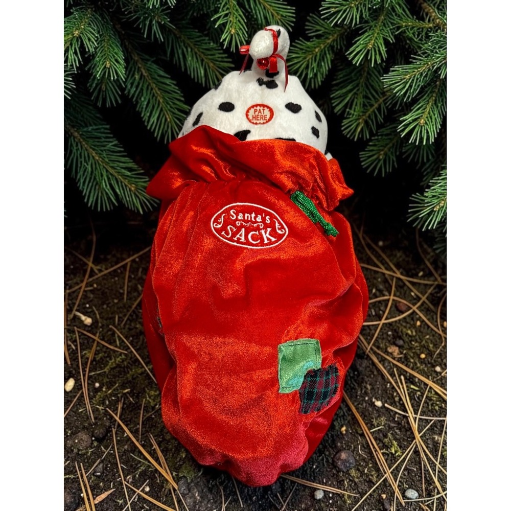 TL Toys Animated Talking Puppy Dog Santa's Red Sack Christmas Plush White Works!